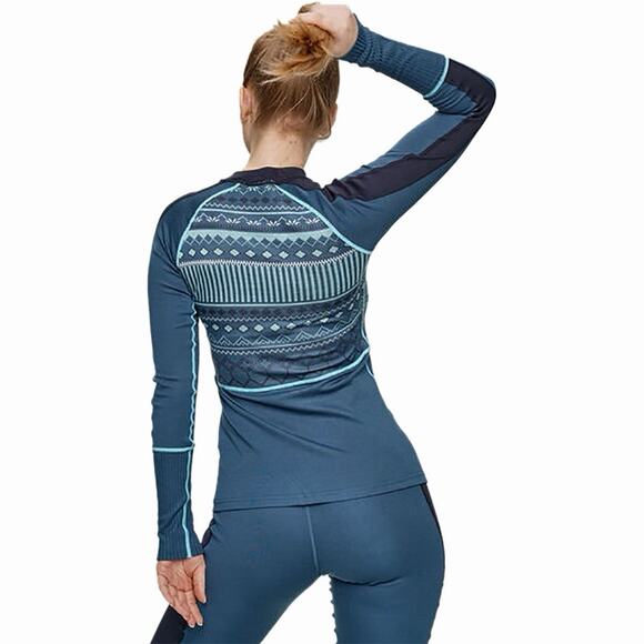 Kari Traa Size L Perle Base Layer Pullover Nordic Sweater Teal Blue Modal Wool - Picture 2 of 8